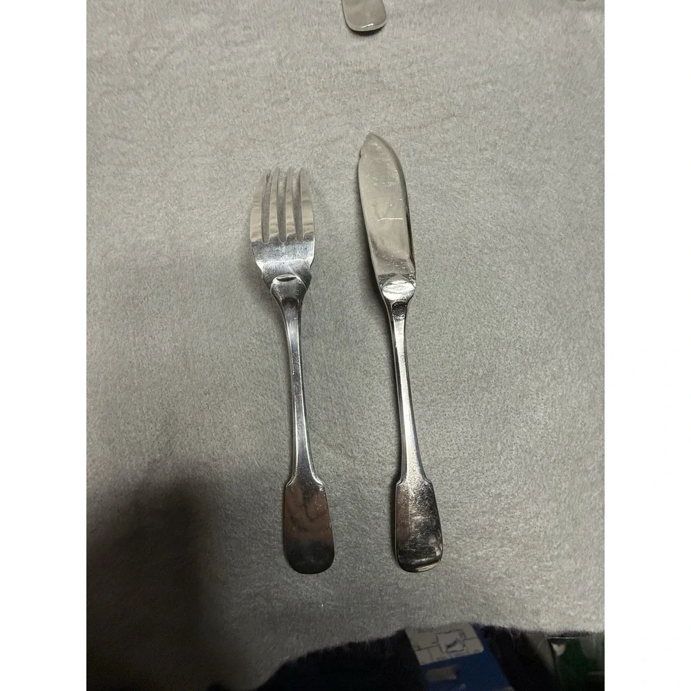 VINTAGE CHRISTOFLE CLUNY SILVER PLATE LOT OF 6 FISH KNIVES & 6 FISH FORKS FRANCE